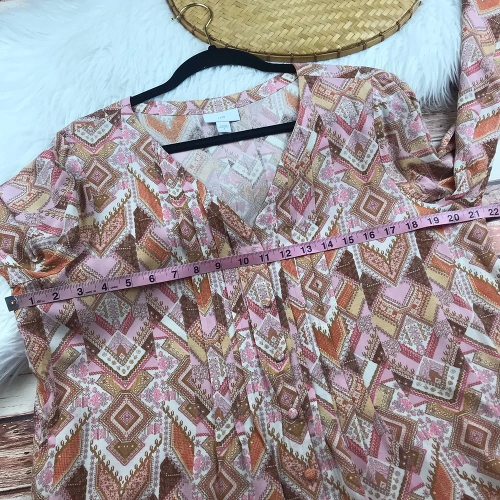 🔴J. Jill Pink and Brown Geometric Blouse - Picture 6 of 8
